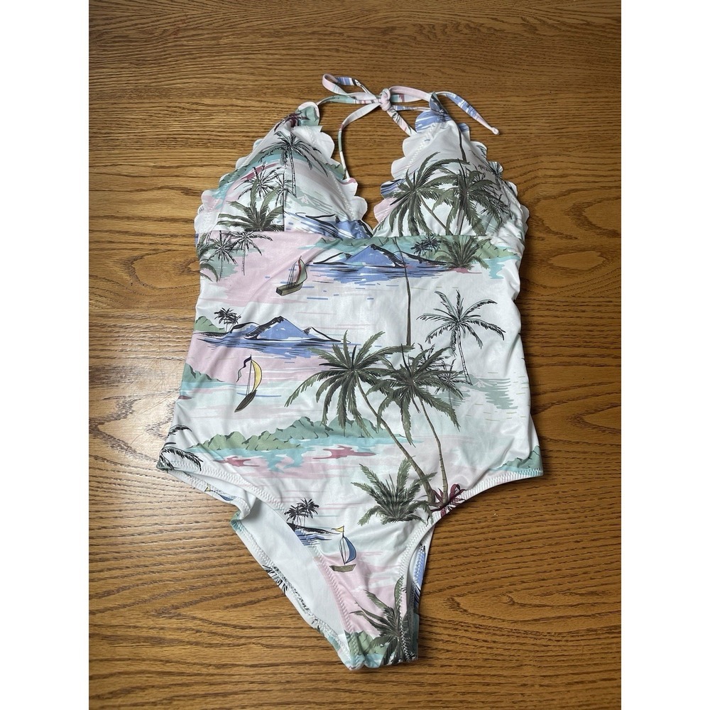 Modcloth The Brenda One-Piece Swimsuit, White, XL MSRP $69 Beach Boats Resort